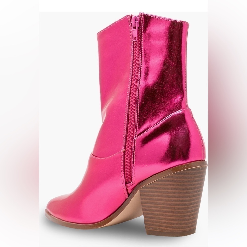 CHASE AND CHLOE fuchsia metallic Justine Side Rhinestone Tassel Western Boot 8 - Picture 2 of 6